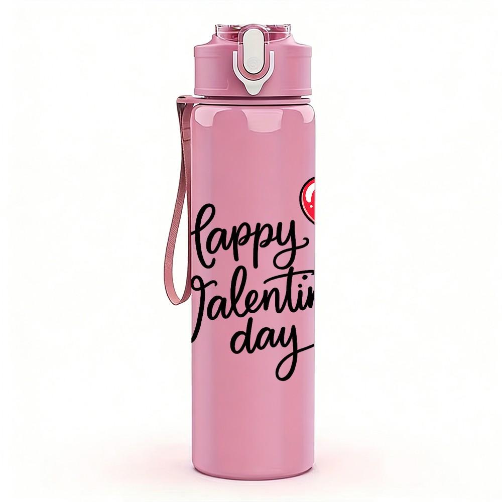 1PC Happy Valentines Day Heart Print 750ml Color Plastic Sports Water Bottle Leakproof Flip Straw Lid Suitable for Sports Office Home Use