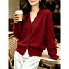 TIFICY Women's Fashion Casual Fall Winter Solid Color Print Long Sleeve V-Neck Sweaters