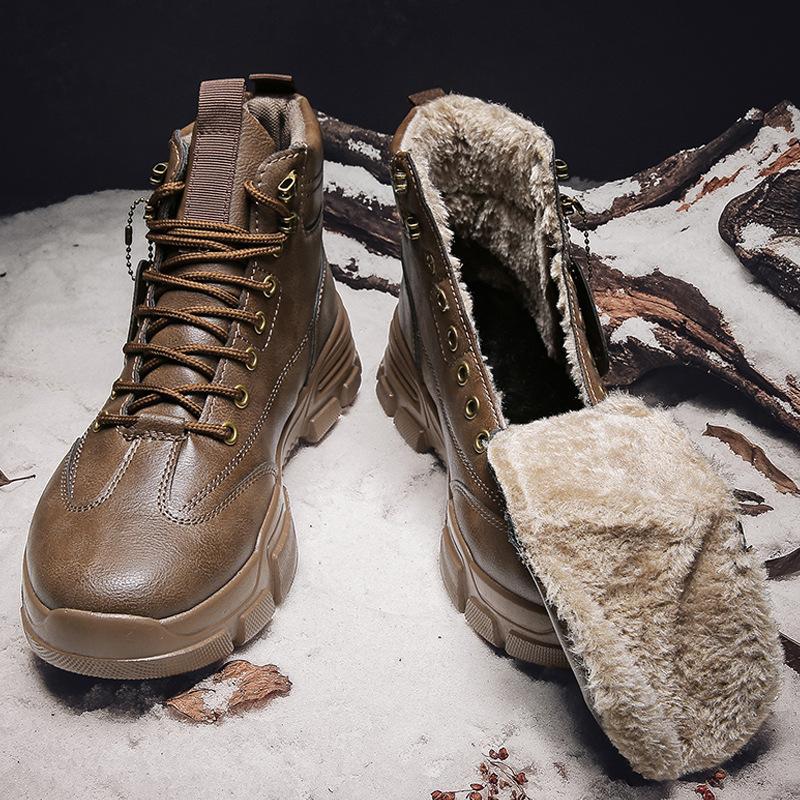 Men's boots trendy autumn and winter new leather shoes fashion casual shoes trendy high-top shoes cotton Martin boots retro trendy shoes 2807