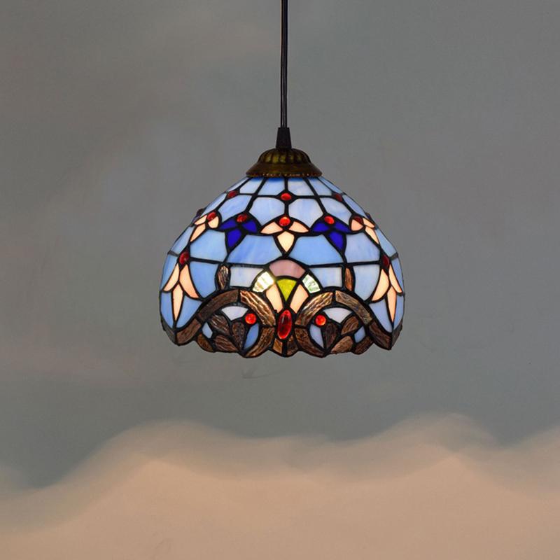 20cm/8“ European Stained Glass Pendant Lamp Dinning Room Chandeliers Hanging Light Bedroom Lighting Fixture Home Luminaria Decor