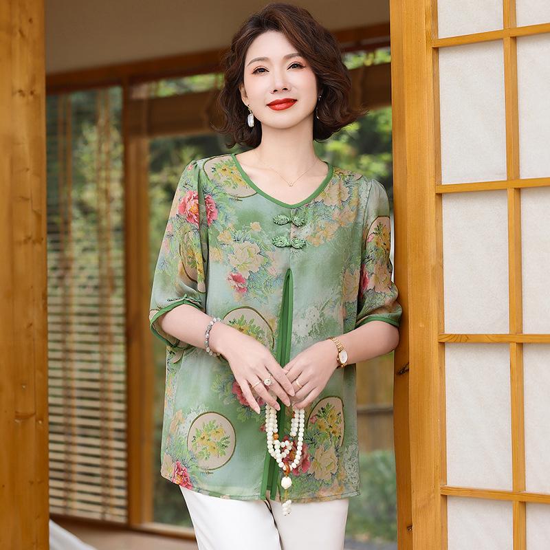 

Летняя футболка с имитацией двойки для женщин среднего и пожилого возраста, модная летняя блузка с рукавом до середины предплечья, женский топ 5XL светло-зеленый