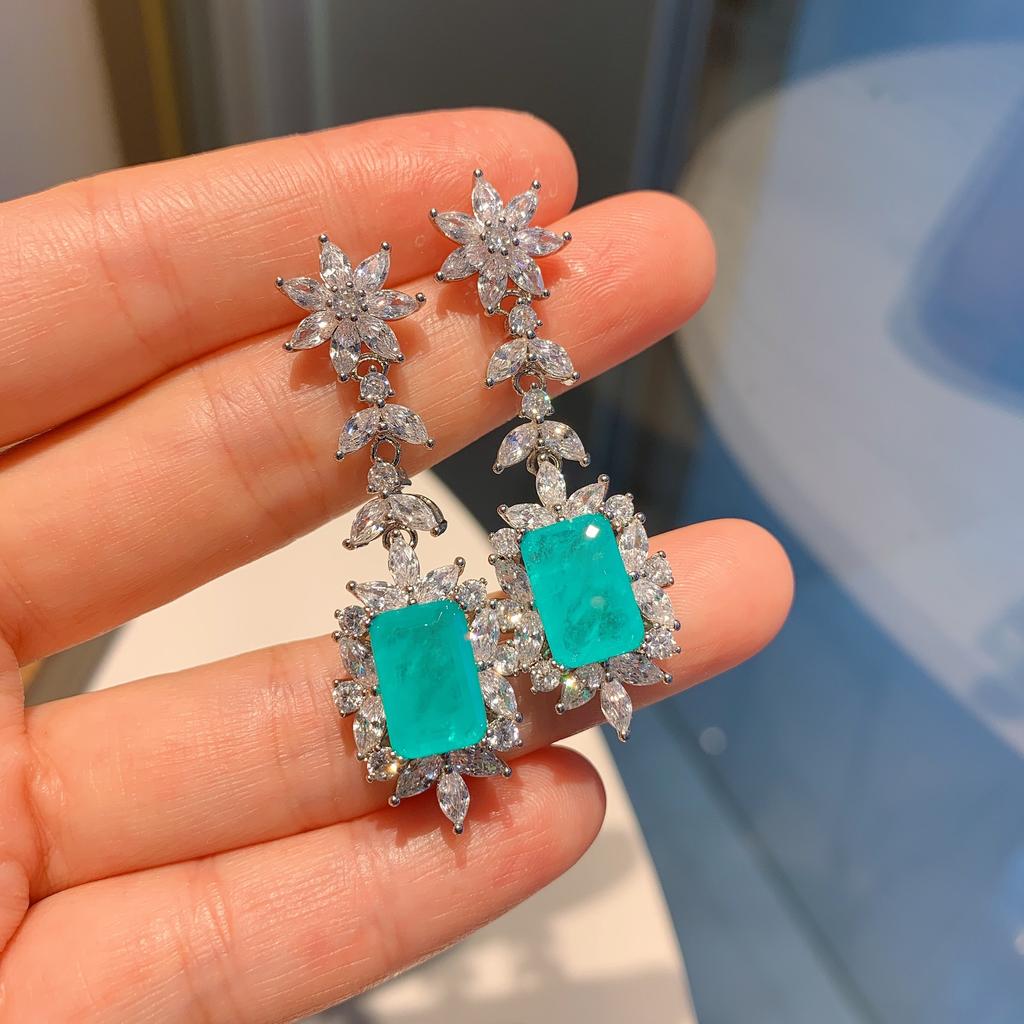 Color Simulation Jewelry Earrings Fashionable Paraiba Emerald Women Live Streaming