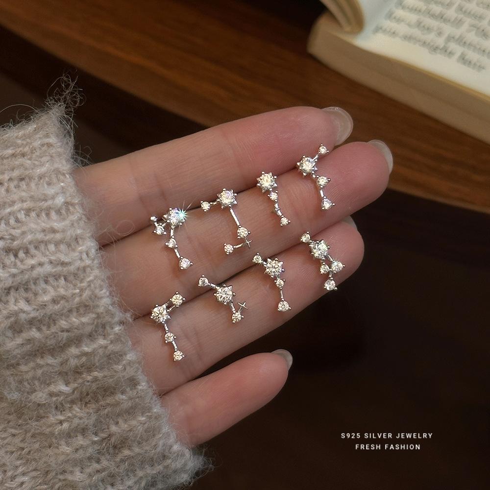 Korean Fashion Twelve Constellation Earrings for Women S925 Sterling Silver Exquisite Sparkling Zircon Earrings