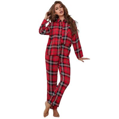 Pyjama femme à carreaux rouges à manches longues printemps automne hiver homewear costume