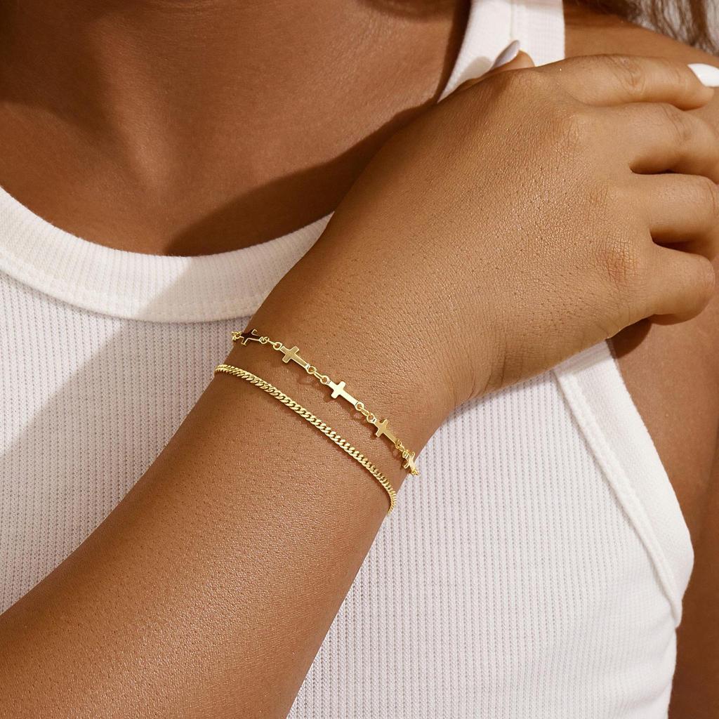 Stainless Steel Cross Side Chain Bracelet Set