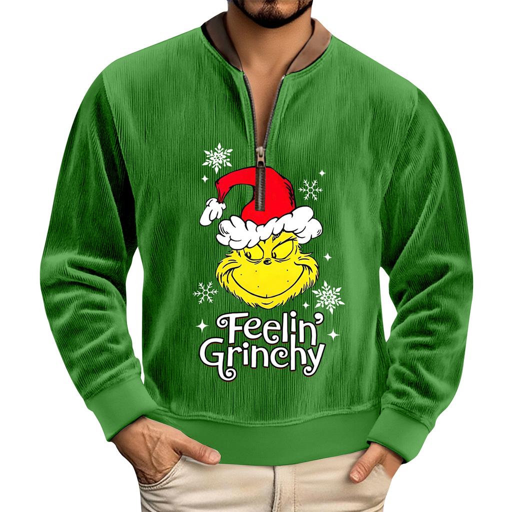 Herren Weihnachts-Print Cordhemd mit Knopfleiste