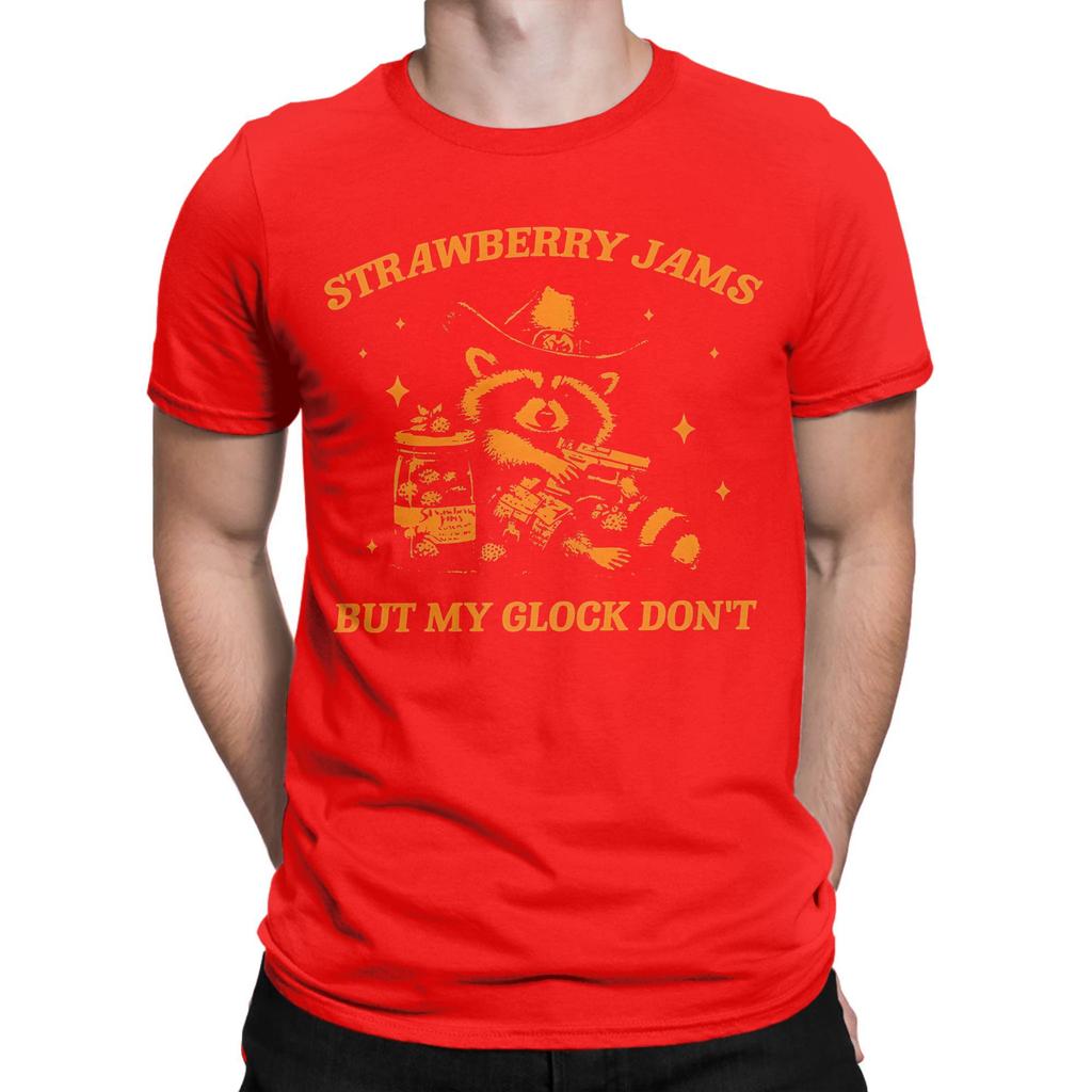 Men Women Printed Raccoon Strawberry Jams But My Dont Raccoon   Tee T Shirt Pure Cotton  T-shirts Clothing