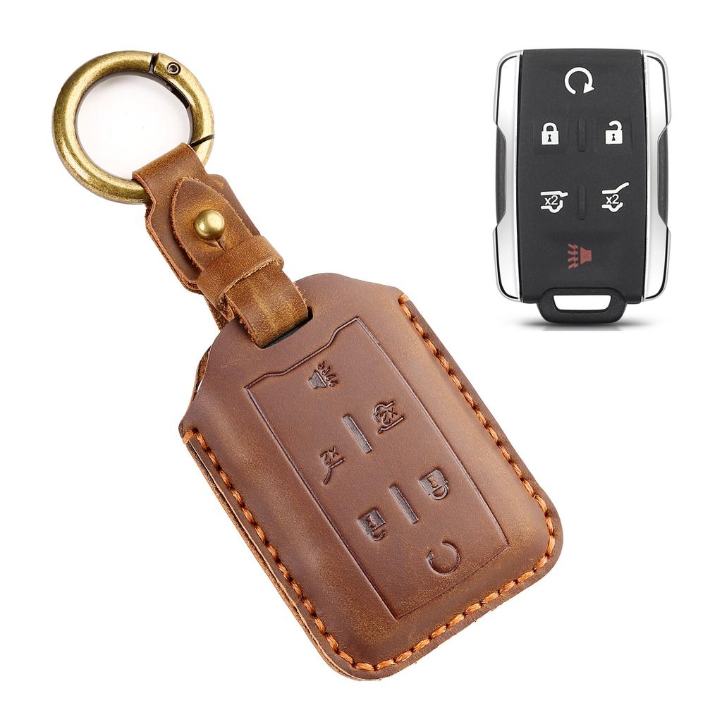 Genuine Leather Car Key Cover for GMC RAM Dodge 4/6 Button Remote Key