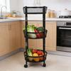 Carrito de Servicio Metálico Giratorio de 3 Niveles Multifuncional Plegable Redondo de Almacenamiento Carrito para Cocina