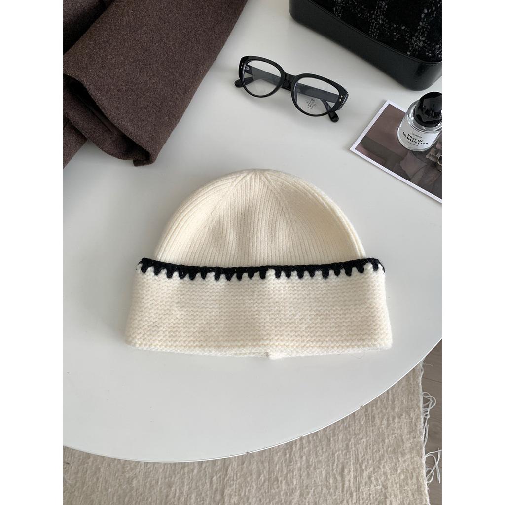 Wool hat simple college style knitted hat women's autumn and winter warm hat big head circumference