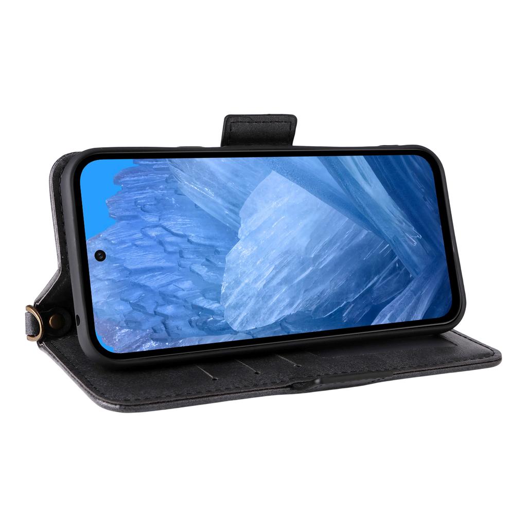 For Google Pixel 8a Leather Case Magnetic Closure Wallet Stand Phone Cover with Crossbody Strap