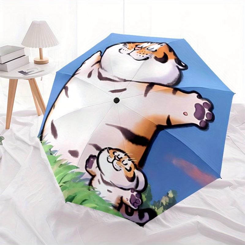 1pc Tiger Cubs Automatic Open/Close, Foldable Compact Umbrella with 8-Rib Shaft, Perfect Gift For Men And Women, Casual Style, Vibrant Motif