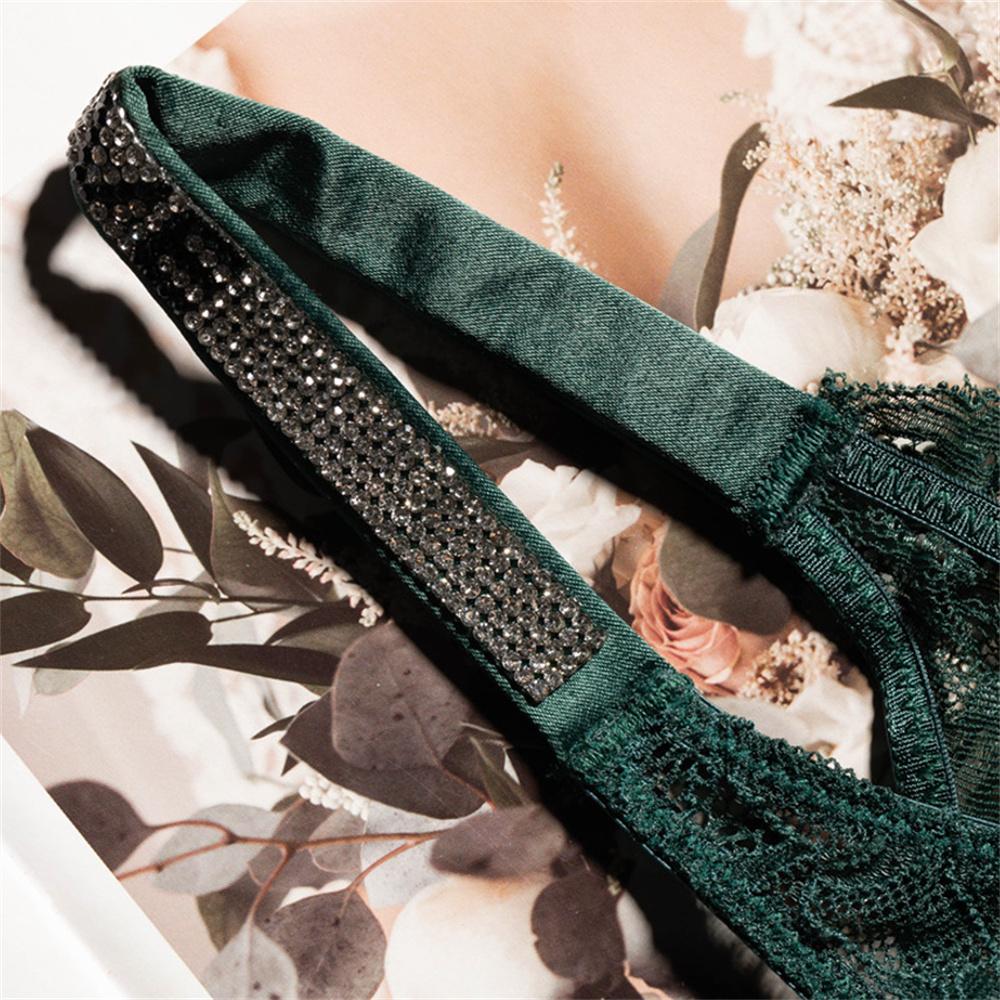 Sexy Crystal-Embellished Perspective Lace Thong Breathable T-back Underwear for Europe Women Transparent T-back Plus Size S-XL