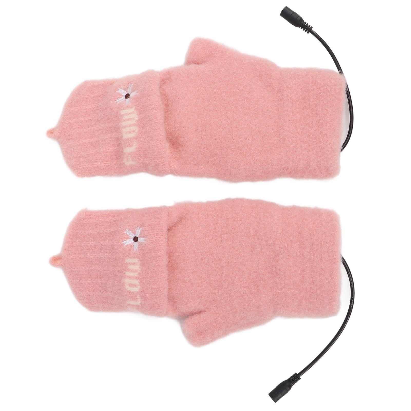 

USB Heating Winter Gloves Cotton Knit Washable Women USB Fingerless Gloves with Folding Finger Gloves for Work Learn