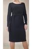 Women's Big Size Dress Side Draped Tie Black Below Knee Combed Viscose Pencil Dress