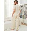 Women Summer Lapel Short Sleeve Long Pants Two Piece Pajama Loungewear Set