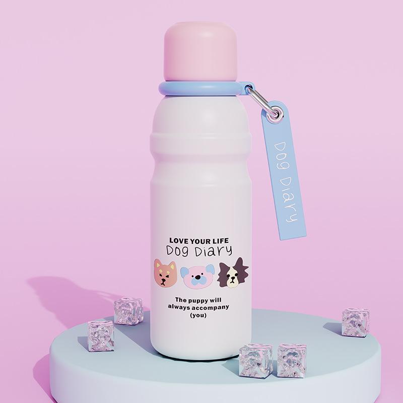 

Cartoon Thermos For Water And Tea Vaccum Insulated Tumbler Cute Dog Pattern Coffee Thermal Cup With Rope Portable 501-600ml розовый