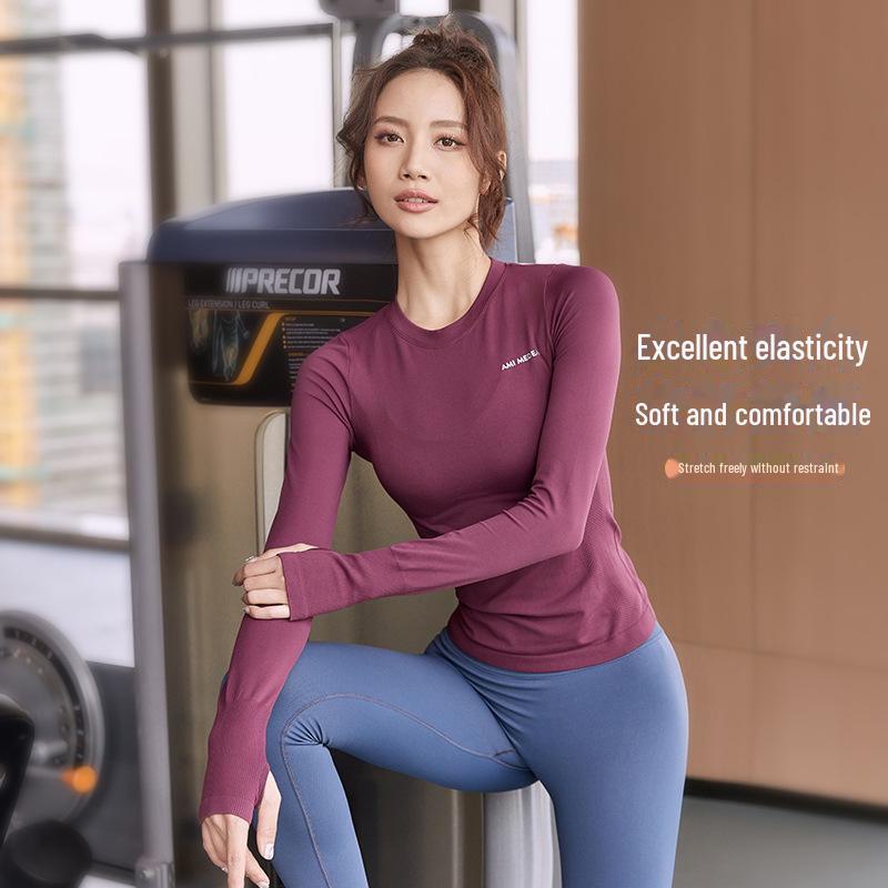 Xiaohongshu Women's Quick-Dry Long-Sleeve Yoga and Running Tops - Breathable, Sweat-Absorbent Fitness Wear for Autumn