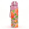 1PC Bright Orange Red Peony Flower Print 750ml Color Plastic Sports Water Bottle Leakproof Flip Straw Lid Suitable for Sports Office Home Use
