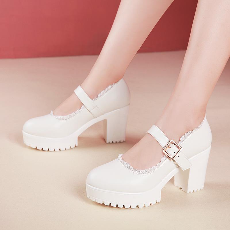 Fashion Women High Quality Buckle Strap High Heel Shoes 8CM/15CM Women Platform Pumps Lady Classic White Heels Fashion Women Shoes