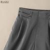 ZANZEA Womens Casual Solid Color Loose A-line Wide Leg Capris Pants