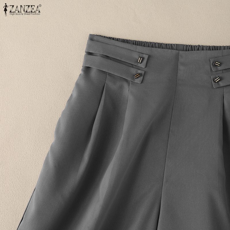 ZANZEA Womens Casual Solid Color Loose A-line Wide Leg Capris Pants