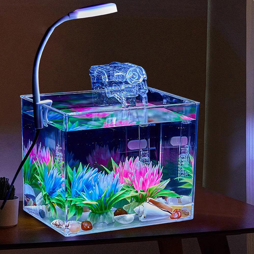 PS Small Fish Tank Aquarium Tank With LED Light Wall Mounted Filter Anti Slip Base Square Aquarium Starter Kits For Living Room