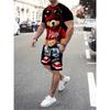 Summer Cartoon Toy Bear Print Fashionable Loose Sportswear Men's Daily Comfortable Two-piece Sport Wear