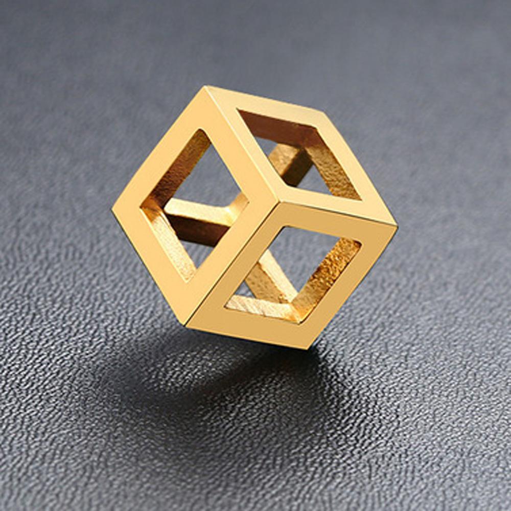 Punk Hollow Cube Pendient Necklaces for Men Women Unisex Stainless Steel Square Charm Jewelry Necklace Geometric Collier Fashion