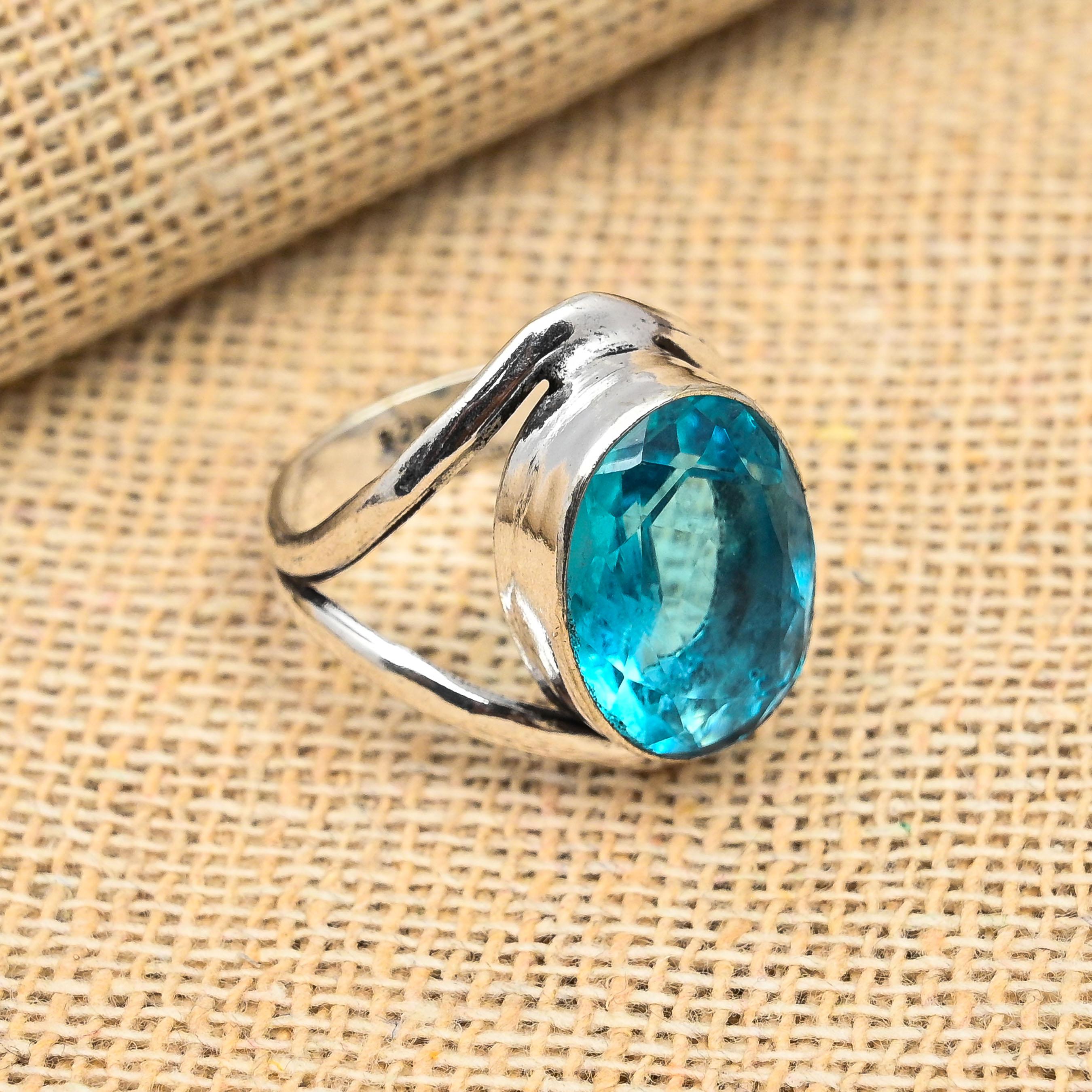 

Ювелирное кольцо ручной работы из стерлингового серебра 925 пробы с синим топазом для свадебного подарка 8 синий