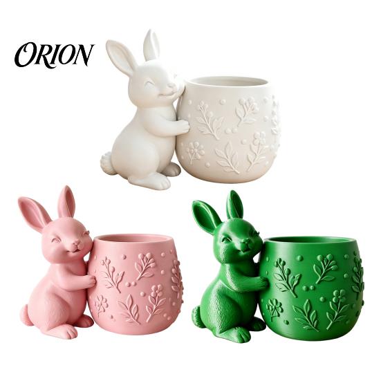 Maceta Verde Pequeña Conejo Abrazando Suculentas Impresa en 3D, Flor de Conejo Linda con Cuerpo Floral Compacto en Relieve, Decoración de Escritorio Mini para