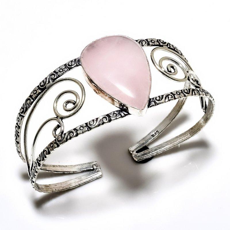 

Розовый кварц драгоценный камень 925 посеребренный ювелирный браслет ручной работы-манжета