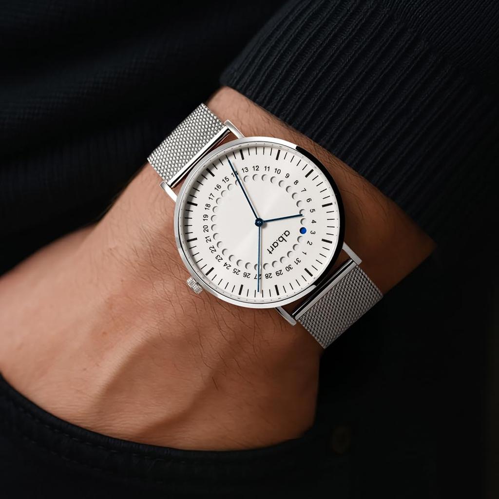 Swiss Sapphire White Silver Stainless Steel Mesh 41mm a.b.art Men's Watch, Movement, Crystal, Dial, Strap, Slim, Waterproof, Analog, Simple, Business,