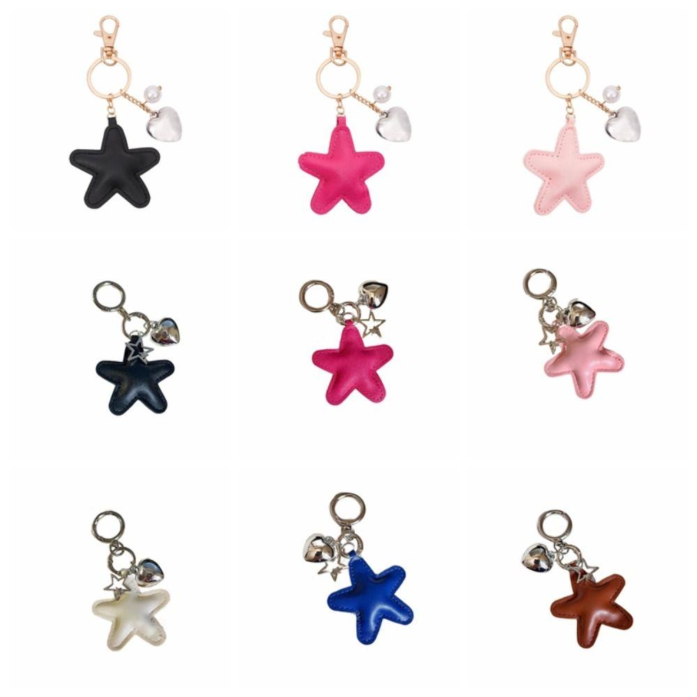 Heart Star Leather Keyring PU Colorful Pendant Charm Star Shape Keychain Bag Hanging
