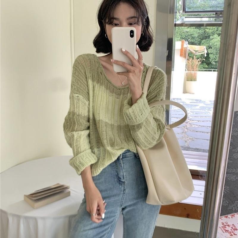 

Французский вязаный свитер в полоску, женский, ранняя весна 2023, новый свободный пуловер с круглым вырезом и длинными рукавами в стиле вестерн для женщин