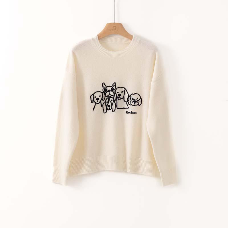 Heavyweight Embroidery Thickened Crew Neck Wool Inner Knitted Sweater Women's Autumn and Winter Lazy Loose Casual Sweater