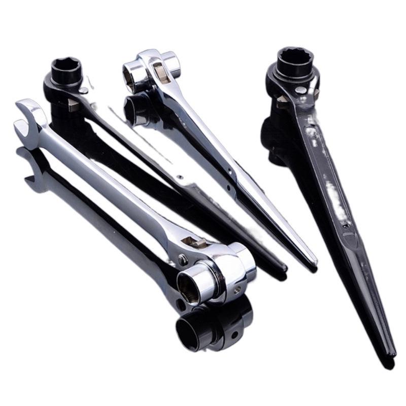 Bidirectional Quick Ratchet Gear Wrench with Pointed Tail and Three-Way Open End