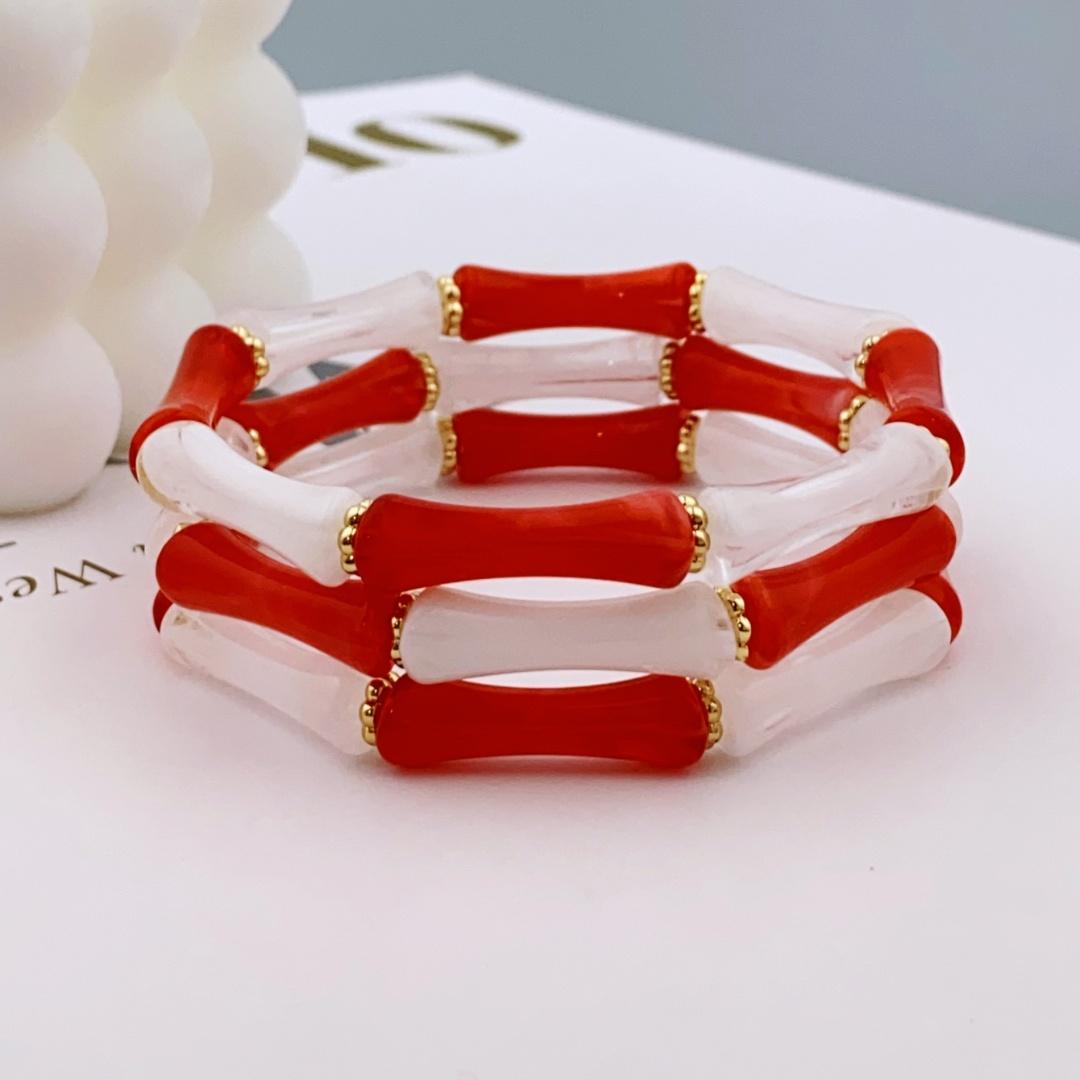 

3шт. Акриловый эластичный браслет с бусинами и разноцветными бамбуками для женщин, повседневный браслет для женщин