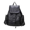 Soft Leather Women Backpack Large Travel Shoulder Bag Female Daypack Black Flip-Top Bagpack Laptop School Bag for Teenage Girls