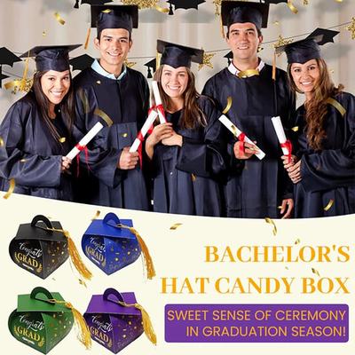 Graduation Cap Gift Box Class of 2025 Grad Cap Candy Treat Box with Tassel Table Centerpiece for Graduation Party Favors