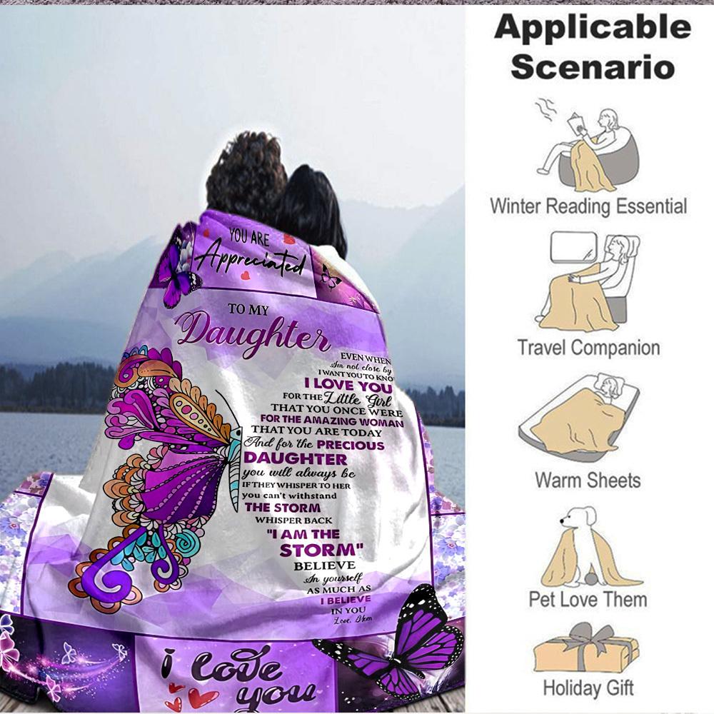 1PC Daughter Appreciation Quote Blanket, Soft Warm All-Season Throw for Sofa, Bed, Car, Office, Vibrant Colorful Design, Durable & Cozy Gift for Home