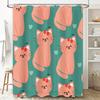 Polyester Waterproof Shower Curtain Featuring Cartoon Cherry Cats Design For Bathroom Decor, Available In Blue Green Colorway Wi