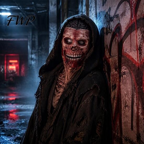 Detailed Muscle Texture Face Masque Scary Zombie Head Masque, Adults Horror Latex Full Hood Halloween Party Roleplay Supplies Realistic Creepy