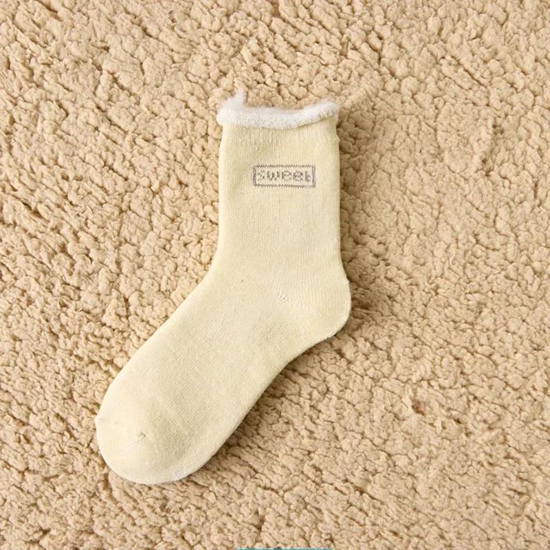 Womens Winter Warm Socks Thicken Thermal Socks Wool Cashmere Coral Velvet Snow Sweet Soft Cotton Knitted Room Floor Sleep Sock