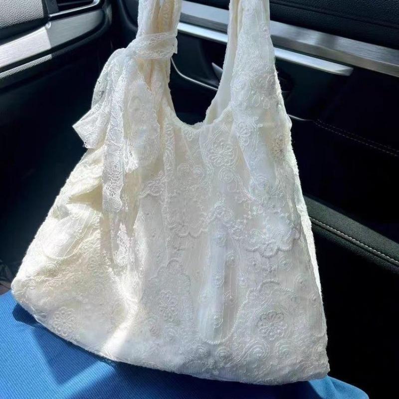 Small Fresh Commuting Lazy Wind Underarm Bag Trendy Lace Cloth Bag Women's Large Capacity Flower Shoulder Tote Bag