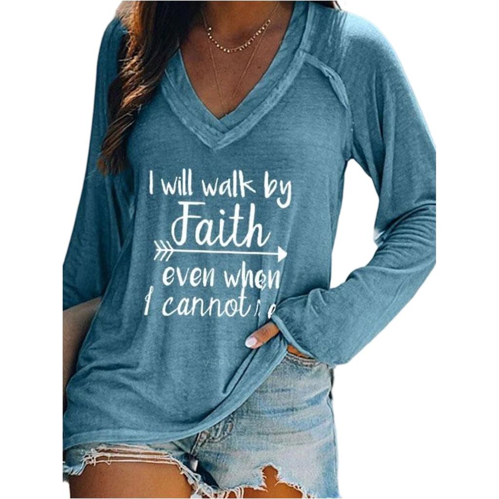 Women's Casual V-Neck Long-Sleeve Printed Letter Sweatshirt