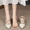 Fashion 2025 Summer New Kitten Heel French Niche Block Heel Pointed Toe Rivet Wrapped Head Back Empty Sandals for Women