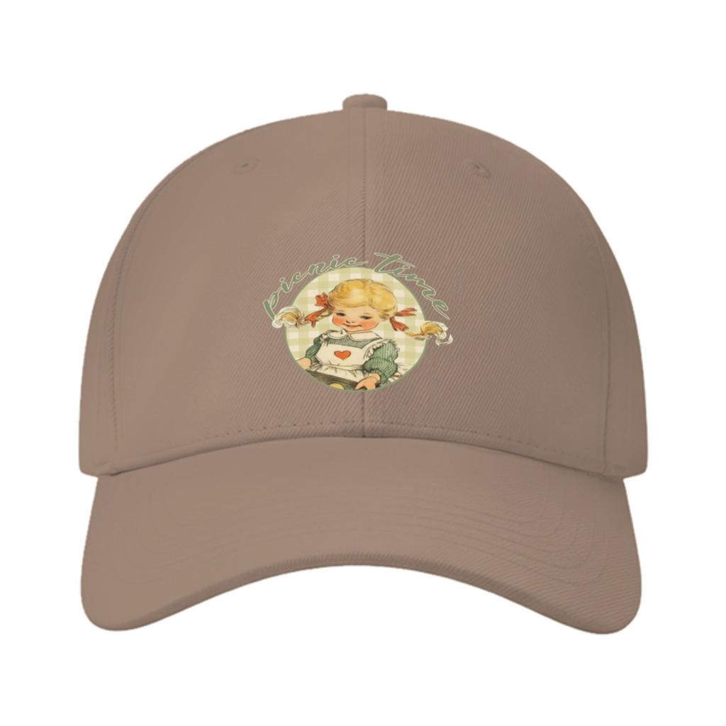 Picnic Time Vintage Girl Graphic Baseball Cap Adult Casual Cotton Adjustable Headwear