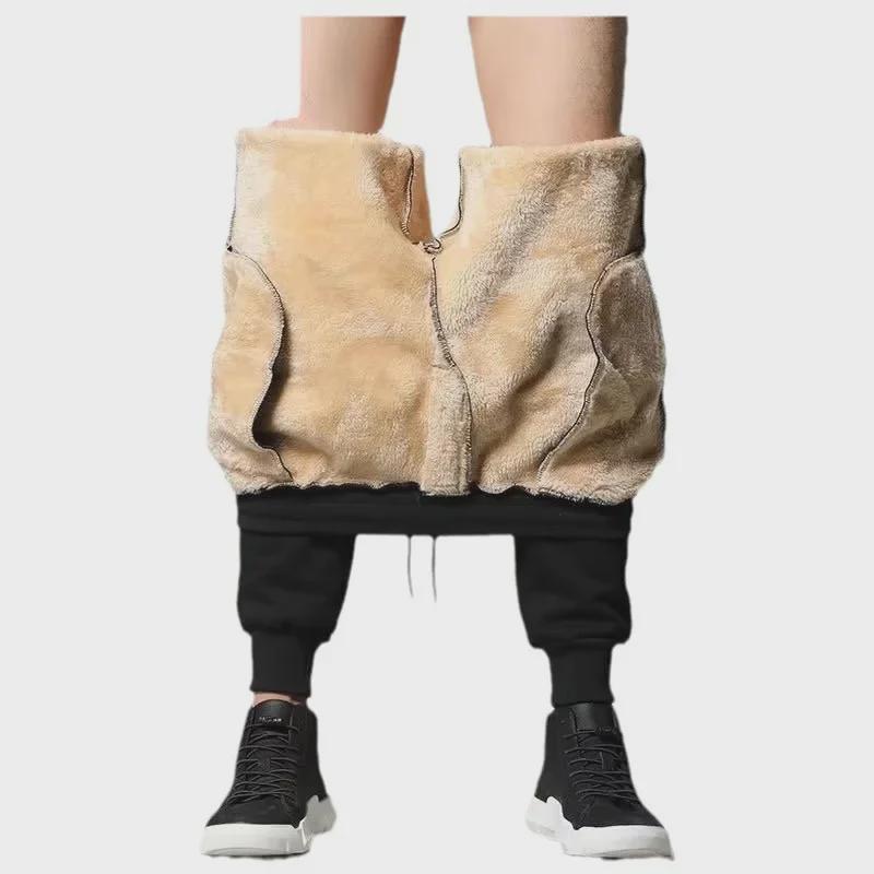 Men's Trendy Korean Thickened Cotton Sports Trousers with Lamb Fleece for Autumn and Winter.
