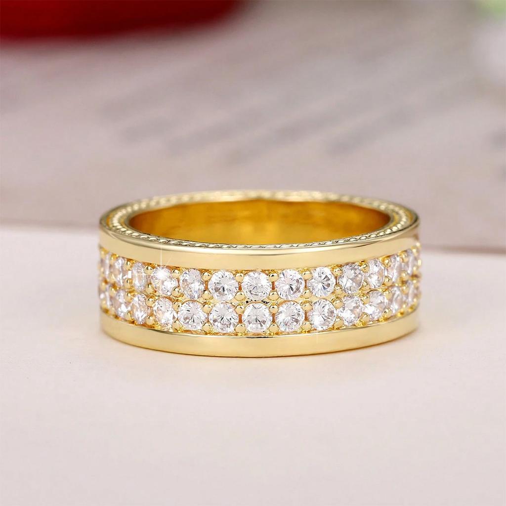 European and American retro-style double-row diamond ring, a fashionable ring for weddings and special occasions, designed for women